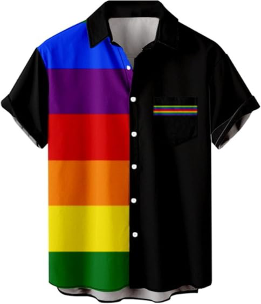 Camisa masculina LGBT abotoada orgulho gay bandeira arco-íris presente aliado LGBTQ